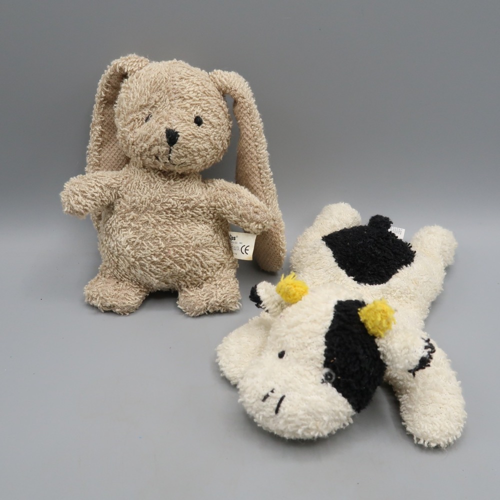 Russ Home Buddies Terry Cloth Plush 5" Nibbles Tan Bunny Rabbit & Biff Cow plush